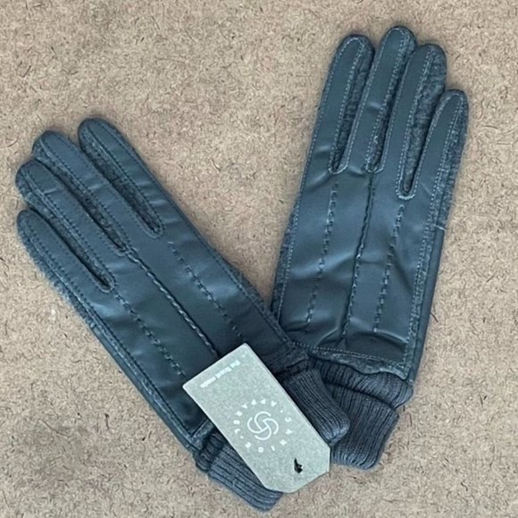 WOMENS SOLID DARK GRAY FAUX LEATHER SCREEN-TOUCH GLOVES - NWT - OS - Picture 2 of 5